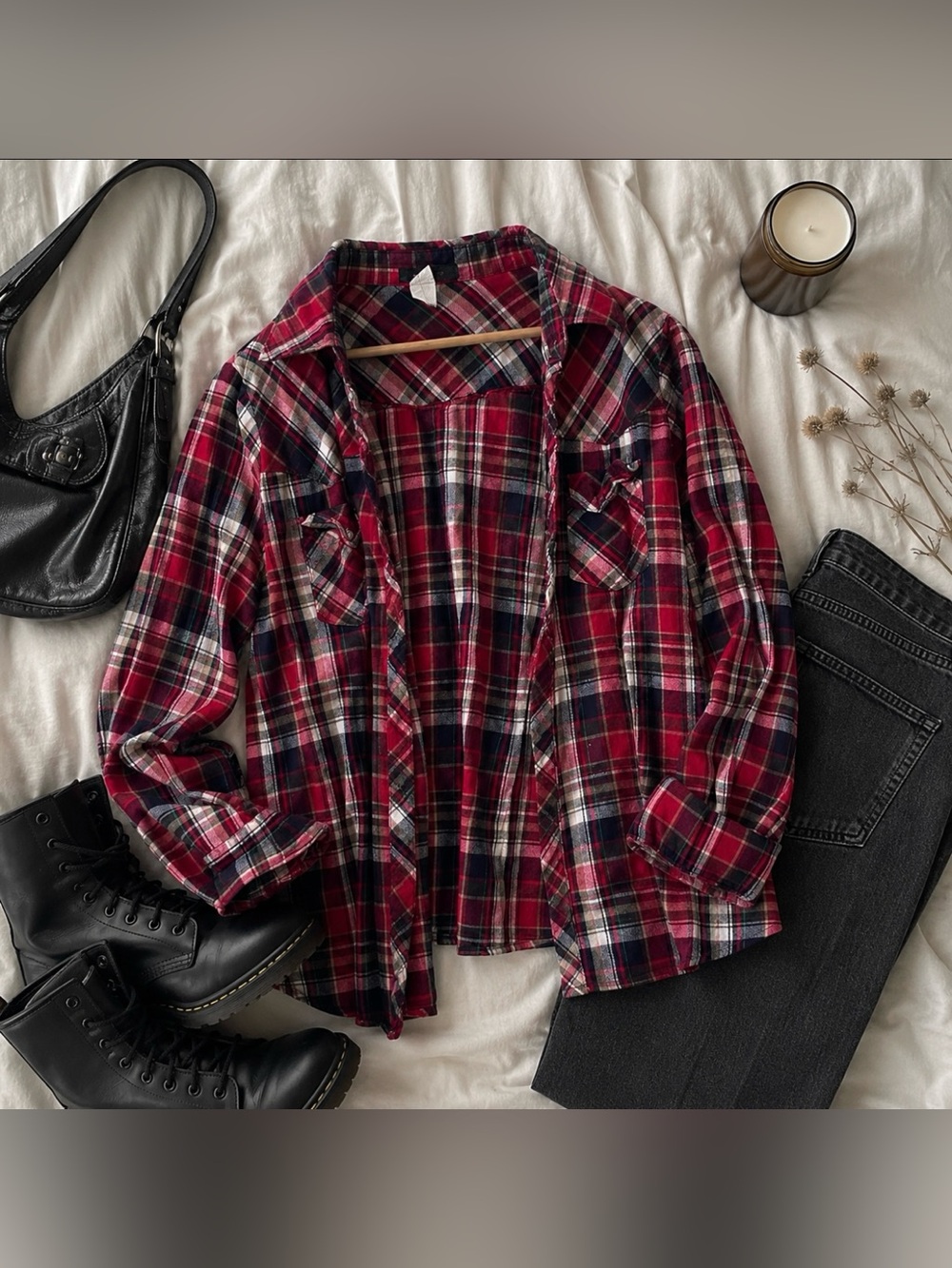 Red & Black Plaid Flannel Button-Up Shirt XL